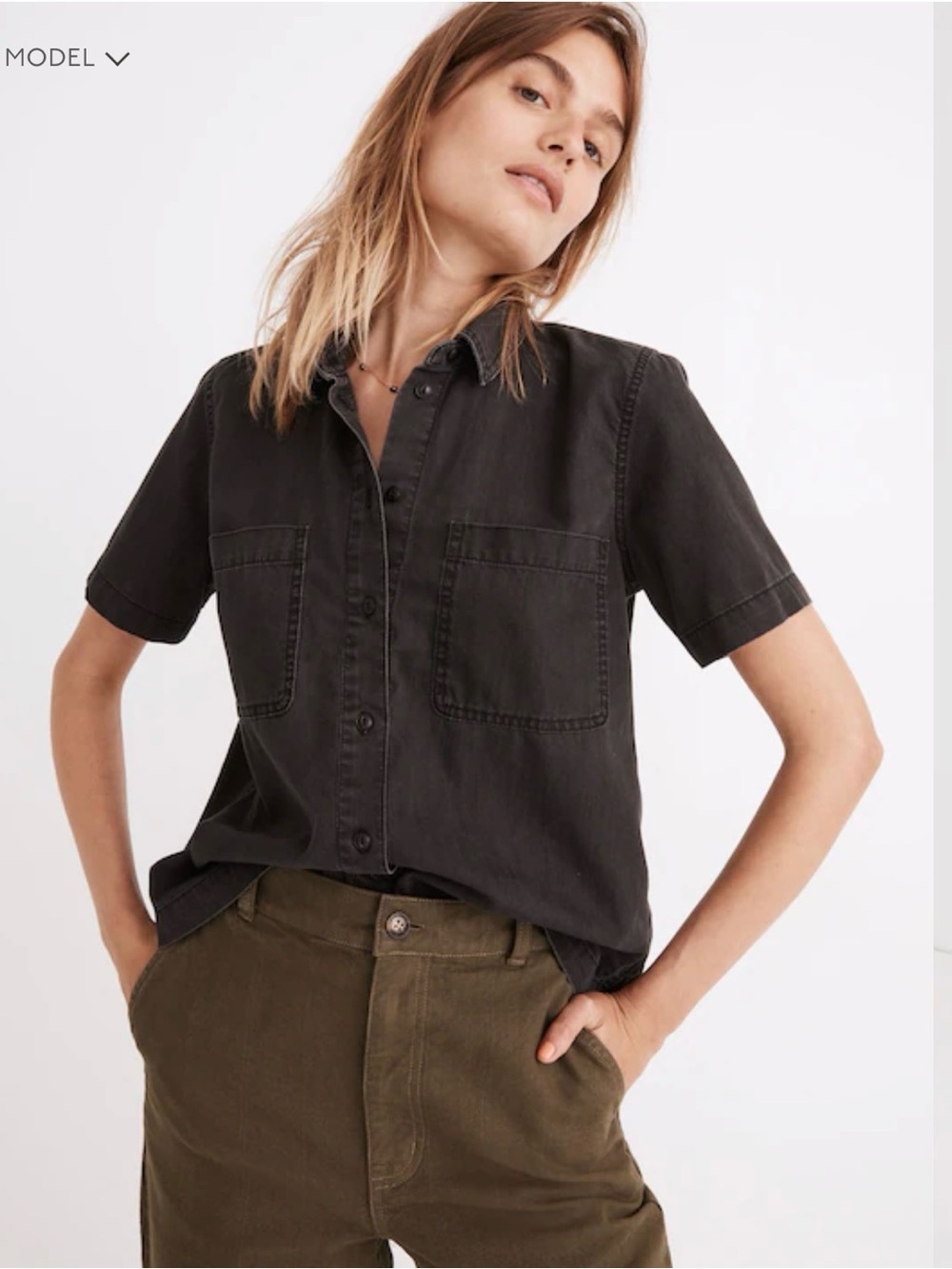 Madewell Black Short-Sleeve Button-Front Cotton Shirt